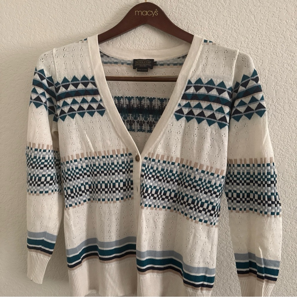 Pendleton Patterned V-Neck Cardigan Sweater Small